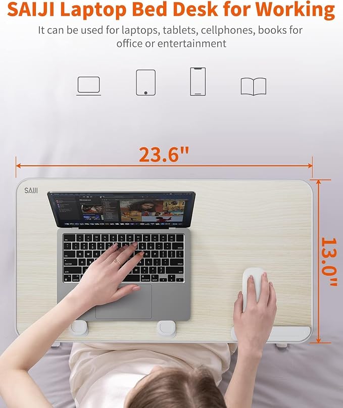 Laptop Desk for Bed, SAIJI Lap Desks Bed Trays for Eating Writing | 5 Heights, 4 Angles, Stable Folding Table for Bed Sofa Desk, Suitable for Laptops up to 17 Inches (60 x 33 cm Black) - Image 7