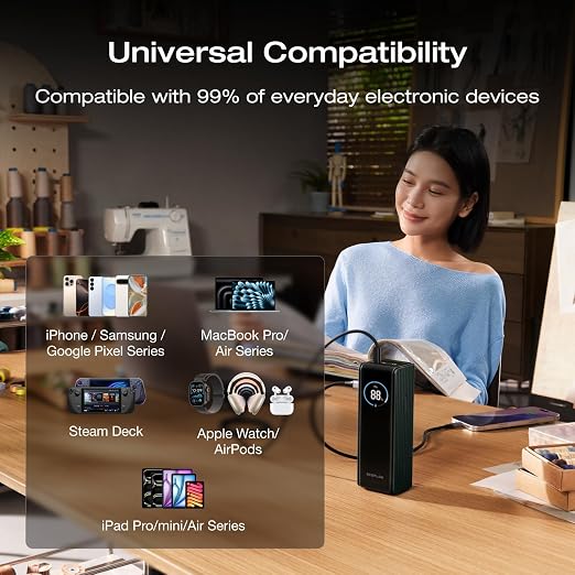 EF ECOFLOW Laptop Power Bank, 25,000mAh 170W Portable Charger with Dual 140W USB-C Ports, Smart Display, Flight-Approved for Travel, Fast Charging for iPhone 17/16 Series, MacBook, Samsung and More - Image 7