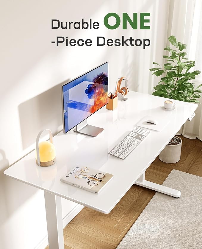 Marsail Glass Electric Standing Desk with Drawer, 40 x 24 Inches Height-Adjustable Desk, One-Piece Tempered Glass Top, Ergonomic Home Office Sit Stand Desk with 4 Preset Heights, White - Image 8