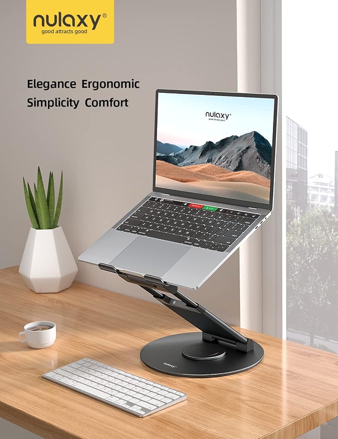 Nulaxy 18" Height Telescopic 360 Rotating Aluminum Laptop Stand Desk, Black | Ergonomic Computer Holder Riser with Heat-Vent, Standing Desk Converter Holds 22 Lbs for Office Desk Use Fits 10-17" Laptops - Image 7
