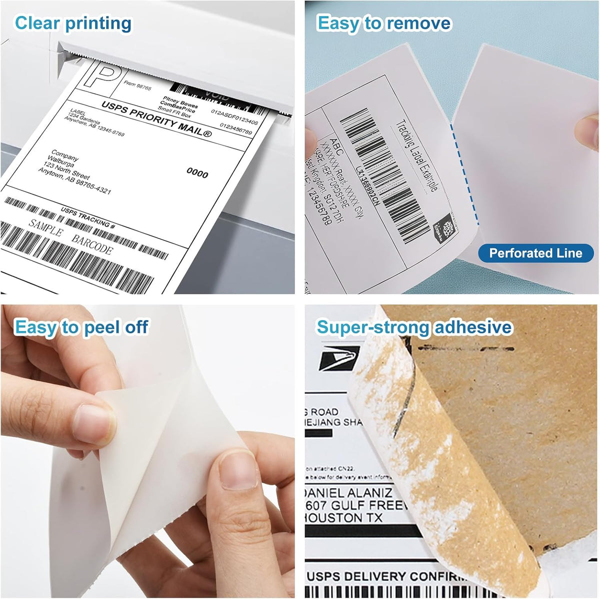 9527 Product Fanfold 4 x 6 Direct Thermal Labels White Perforated Shipping Labels,2 Stack,Total 2000 Labels - Image 4