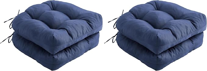 IPYNBAP Outdoor Chair Cushions Set of 2, Patio Chair Cushions with Ties, 19x19+5” Tufted Outdoor Seat Cushions, Waterproof Patio Furniture Cushions, Outdoor Dining Chair Pads, Navy (Pack of 2) by IPYNBAP