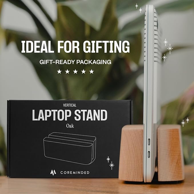 COREMINDED Adjustable Vertical Laptop Stand for Desk, Wooden Laptop Holder, MacBook Pro Stand, Wood Mac Air Dock (Solid Oak) - Image 8