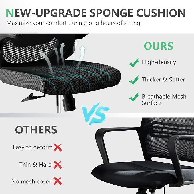 Ergonomic Office Desk Chair High Back Mesh Computer Chair Adjustable Chair | 360° Swivel Adjustable Lumbar Support & Flip-Up Armrests capacity 300 lbs capacity - Image 4