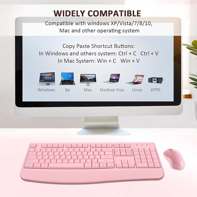 Wireless Keyboard and Mouse Combo, Full-Sized 2.4GHz Wireless Keyboard with Comfortable Palm Rest and Optical Mouse for Windows, Mac OS PC/Desktops/Computer/Laptops (Full Pink) - Image 7