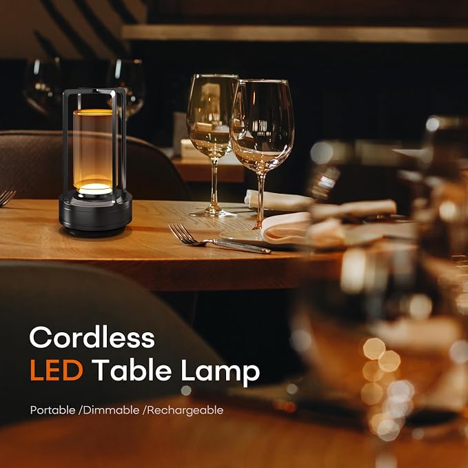 Rechargeable Cordless Small Metal Table Lamp, Stepless Dimming, 3-Color | Set of 2, 2600mAh Battery, Portable LED Desk Light, Cute, Suitable for Indoor/Outdoor/Restaurant/Bedroom/Bar/Coffee/Camping - Image 2