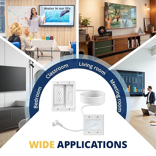 in Wall Cable Management Kit, TV Cable Hider Wall Kit, Hide Messy Wires, Recessed Outlet Box with 9.8FT Cord for Wall Mount TV, Home Theater, Cords Organizer, Living Room, Family Room, Office - Image 5
