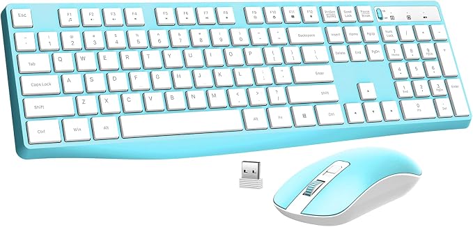 Wireless Keyboard and Mouse Combo, Lovaky 2.4G Full-Sized Ergonomic Keyboard Mouse, 3 DPI Adjustable Cordless USB Keyboard and Mouse, Quiet Click for Computer/Laptop/Windows/Mac (1 Pack, Blue) | Ergonomic, Low profile Keys, 3 DPI Adjustable, 2.4G Quiet... by LovakyOfficeExpert