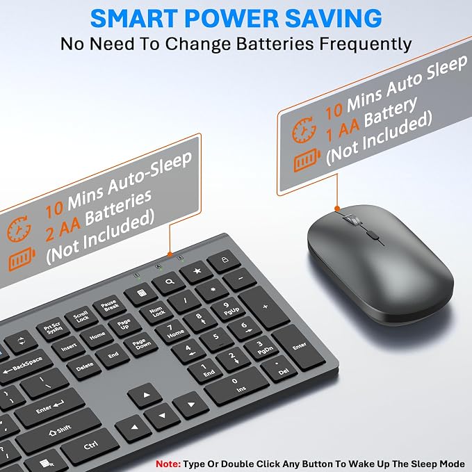 Wireless Keyboard and Mouse Combo, Ultra Slim Full Size Silent Keyboard | Quiet scissor switch keys, ultra slim design, 3 DPI adjustable mouse, 2.4GHz USB, for Computer,Windows, Mac, Laptop, PC - Image 8