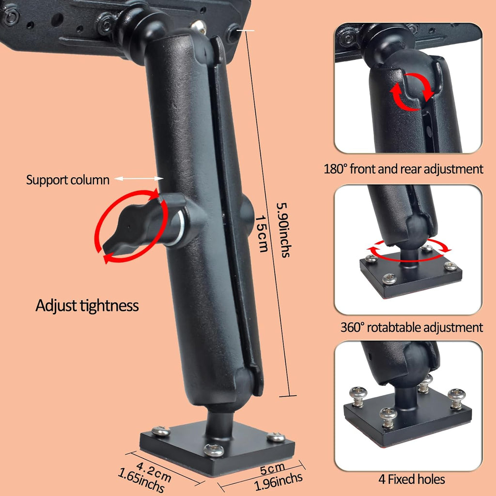 HYS Heavy Duty Drill Base Tablet Handheld CB Radio/Mic Holder Truck Mount, Aluminum 360° Adjustable 2-Stage Stand for Commercial Vehicles Car and Wall, for Handheld CB Radio&Mic with Clip/Round Knob - Image 7