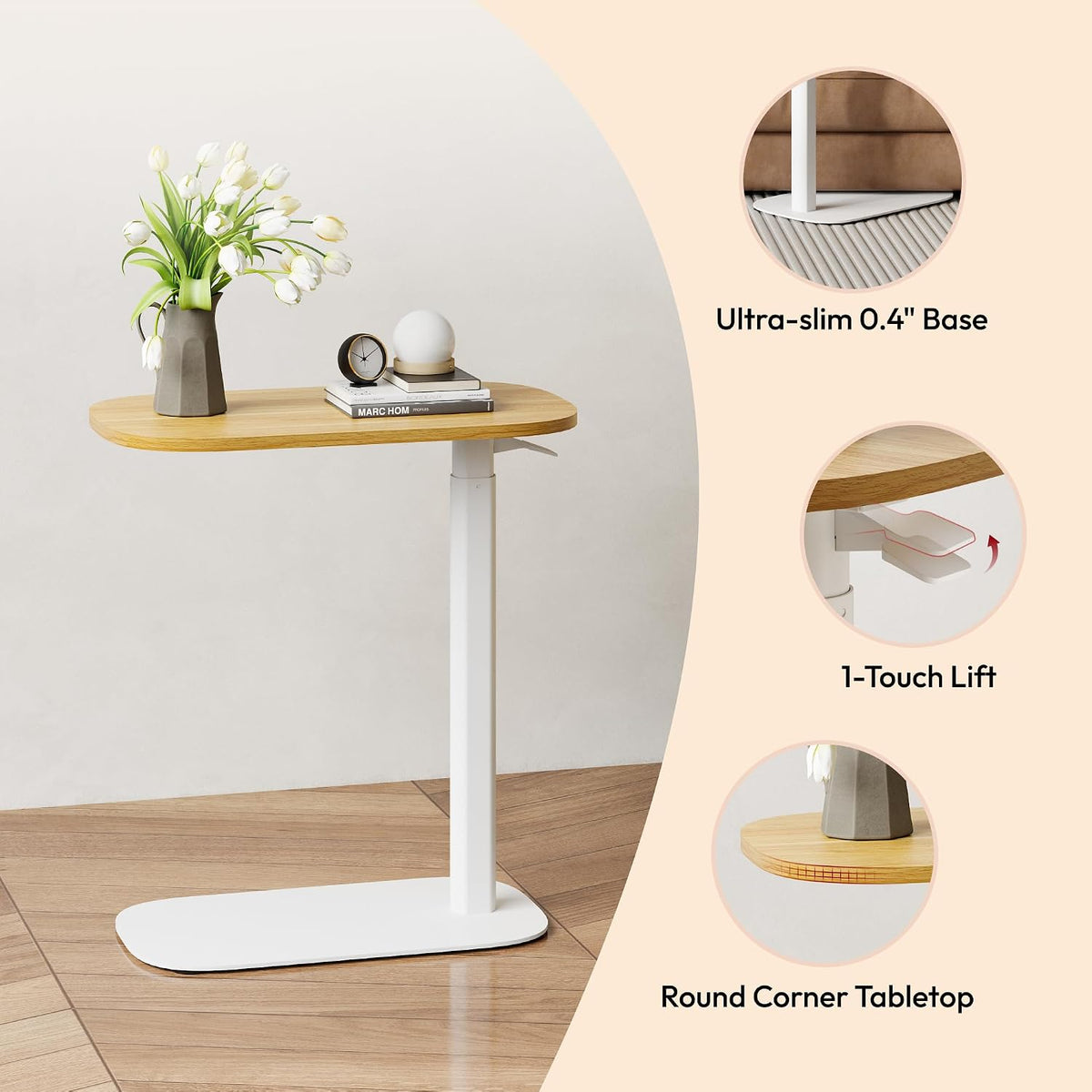SANODESK 24''Pneumatic Height Adjustable Overbed Bedside Table Mobile - Image 7
