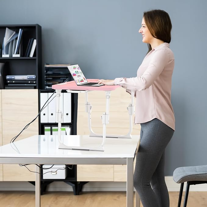 Lap Desk for Bed Adjustable Height, Foldable Bed Table with Storage Drawer, Tablet Slot & Cup Holder, Portable Laptop Stand for Bed & Sofa, Bed Desk for Adults & Kids, Pink - Image 9