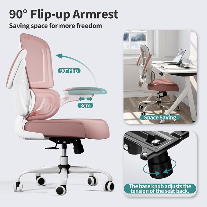 TRALT Office Chair - Ergonomic Desk Chair with Adjustable Lumbar Support, Mesh Computer Chair, Executive Chair for Home Office Comfortable Lumbar Support (1, Pink) - Image 5