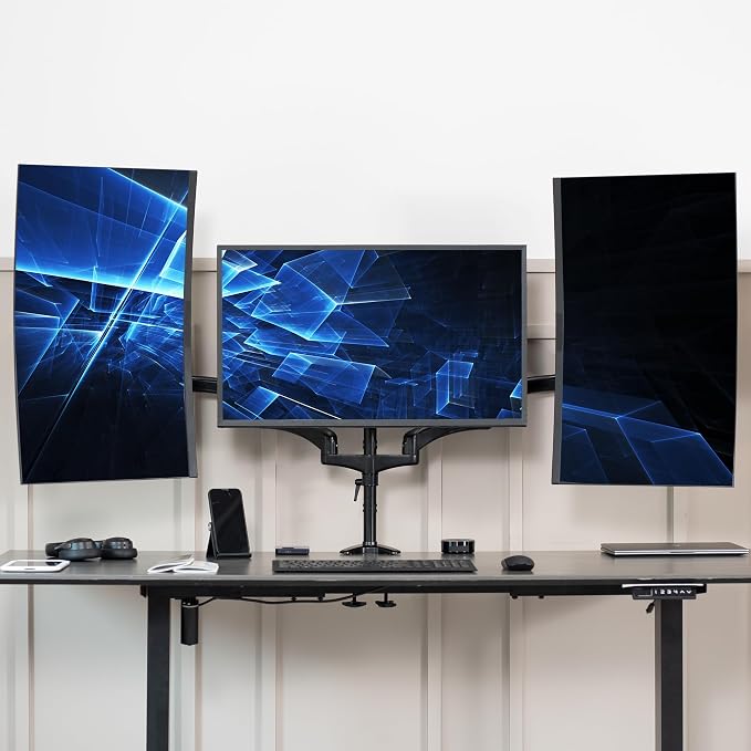 VIVO Triple Pneumatic Monitor Mount for 3 Screens up to 32 inches, Fully Adjustable, Heavy Duty Desk Stand with C-Clamp Grommet, Black, STAND-V300G - Image 8