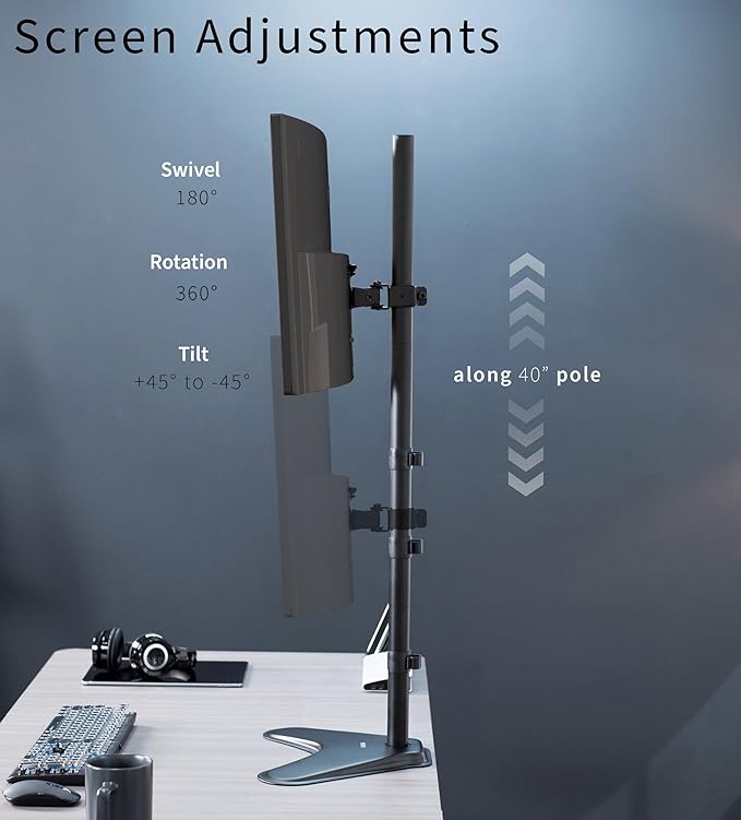 VIVO Single Monitor Desk Stand for 13 to 27 inch Screens, STAND-V011H | Black, Articulating, Freestanding Adjustable Monitor Arm, Extra Tall Computer Stand for 1 Monitor, Holds 22 lbs - Image 5