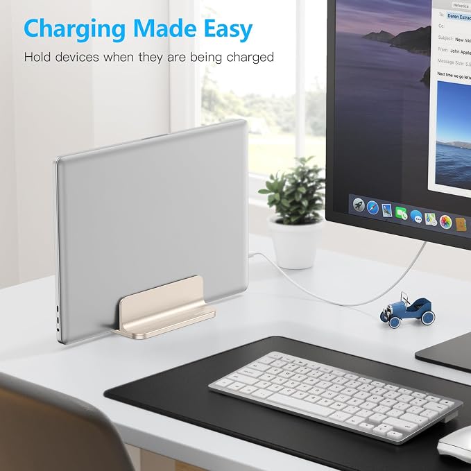 OMOTON Vertical Laptop Stand Holder, Adjustable Dock for MacBook, Starlight | Aluminum Stand for MacBook Stand, Fits Chromebook & Gaming Laptops up to 17.3 in, Office Desk Organization, Space-Saving - Image 8