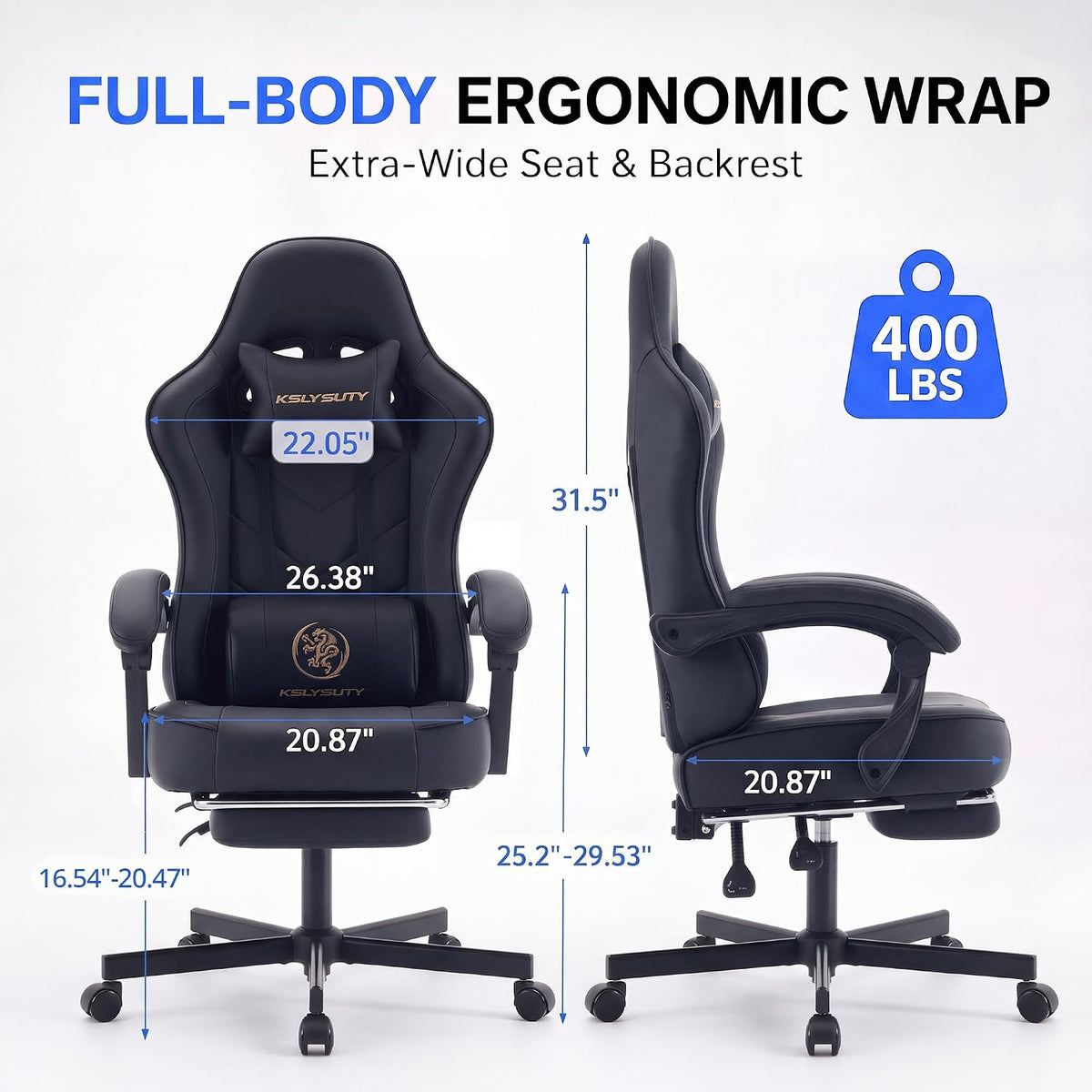 Desk Computer Gaming Chair - High Back Ergonomic Office Chair with Footrest and Lumbar Support, Swivel Comfy Home Gamer Video Game Chairs with Pocket Spring Cushion for Adults (Black) - Image 2
