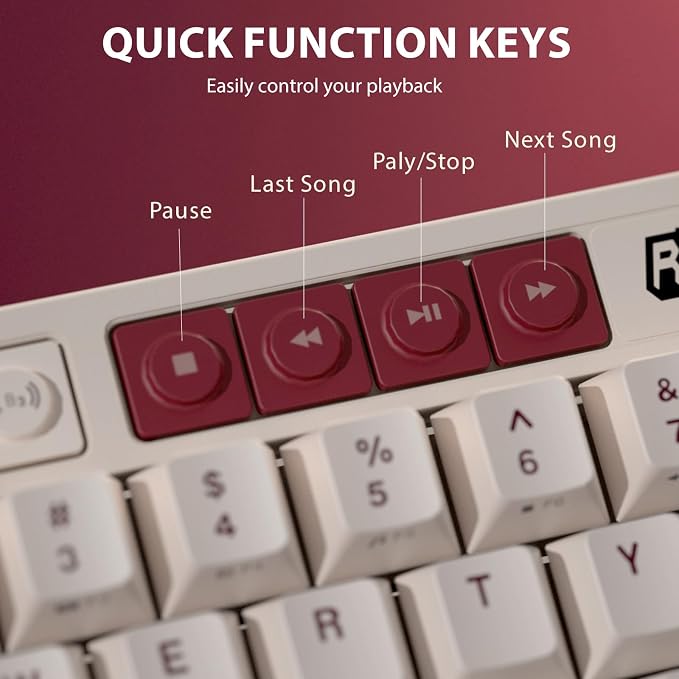 RK ROYAL KLUDGE M65 Wireless Mechanical Keyboard with Volume Knob, 60% Tri-Mode Gaming Keyboard 2.4G/BT/USB-C, Gasket Mount, Battery Display, PBT Keycaps, Hot-Swappable Cream Switch, White - Image 6