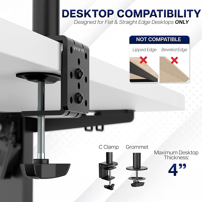 VIVO Extra Tall Single Monitor Desk Mount, 39 inch Pole VESA Stand for 13 to 32 inch Screens and up to 38 inch Ultrawides, Holds 22 lbs, Black, STAND-V011 - Image 6