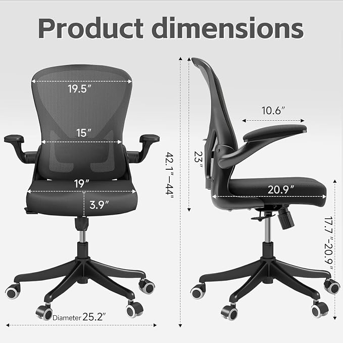 Ergonomic Office Desk Chair High Back Mesh Computer Chair Adjustable Chair | 360° Swivel Adjustable Lumbar Support & Flip-Up Armrests capacity 300 lbs capacity - Image 2