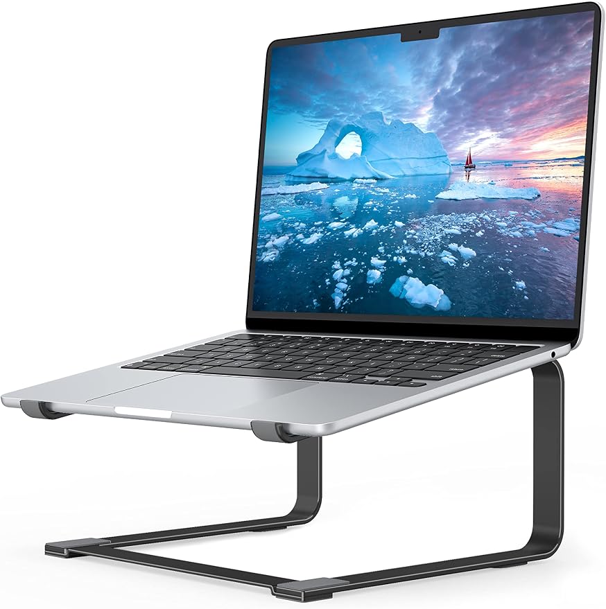 SOUNDANCE Laptop Stand for Desk, Ergonomic Metal Computer Riser for 12-17.3 Inch Laptops, Heavy Duty Stable Desktop Holder, Improves Eye Level & Workspace Organization, Black by Soundance