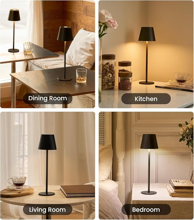 3 Pack Cordless Table Lamp, Portable Battery Operated Lamp with 3 Color Temps and Stepless Dimming, Rechargeable Table Lamp for Dinner, Desk, Cafe, Outdoor (Black) - Image 8