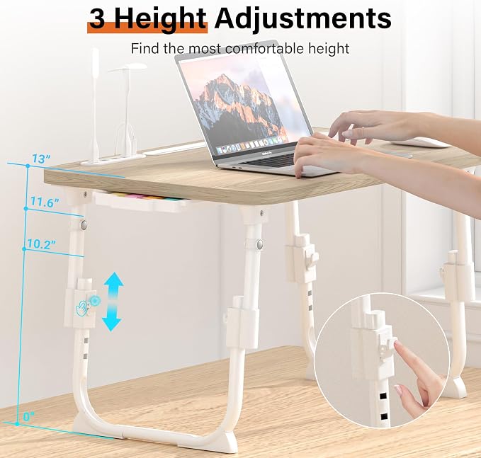 Lap Desk for Bed Adjustable Height with USB Port 23.6" x15.7" Desktop | Storage Drawer, Bookshelf, Fits 17" Laptop, For couch WFH Study, Foldable Non-Slip No Assembly Sturdy Lightweight Glacier - Image 2