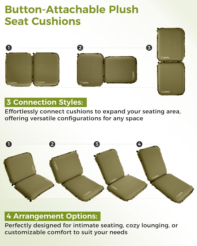 ATEPA Inflatable Seat Cushion | 2" & 2.5" Foam Core Seat Pad, Self Inflating, Compact, Stadium, Airplane, Travel, Camping, Hiking, Sports events - Image 5
