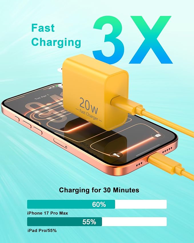 iPhone 17 16 15 Charger Fast Charging 10FT, 20W USB C Charger Block & Cable | 2Pack [Apple MFi Certified] 20W Type C Charger & 10FT Long Type C Charging Cord for iPhone 17/17 Pro/17 Pro Max/16 15 Pro Max - Image 3