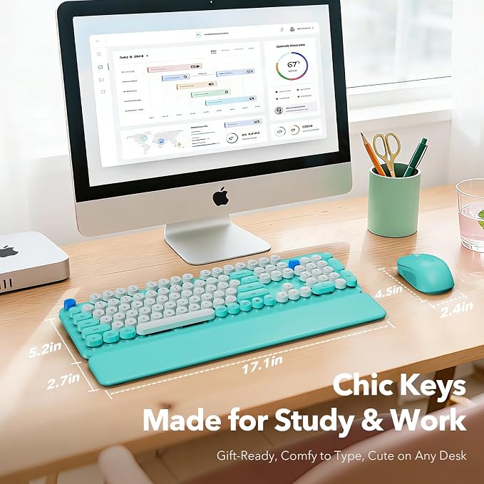 Wireless Keyboard and Mouse Combo, Blue, Round Keycaps, Magnetic Wrist Rest - Image 8