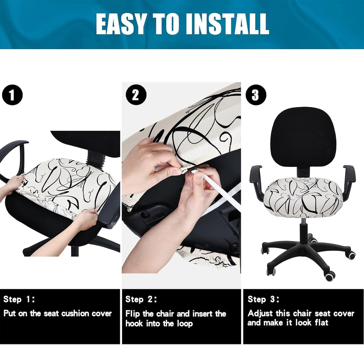 Smiry Stretch Printed Office Computer Desk Chair Seat Covers - Image 7