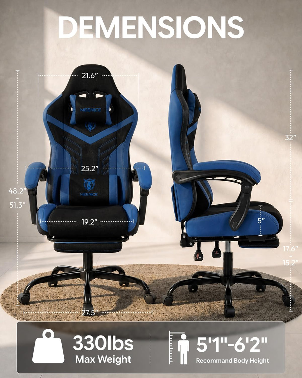 Ergonomic Gaming Chair with Footrest for Adults, Leather Mesh - Image 3