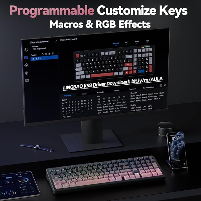 LINGBAO K98 Wireless Mechanical Gaming Keyboard, Tri-Mode Gasket Hot Swap | Linear Switches Creamy Keyboard with Number Pad,96% Layout RGB Backlit Mechanical Keyboard for PC Laptop, Custom Software - Image 8