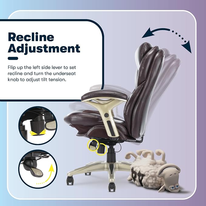 Serta Ergonomic Home Office Chair Pivot Lumbar Support, Leather Desk Chair | Claremont, Adjustable Arms, Height & Tilt, Foam Seat & Headrest Cushion, Home Gaming Chair lower Back Pain, Chestnut Brown - Image 10