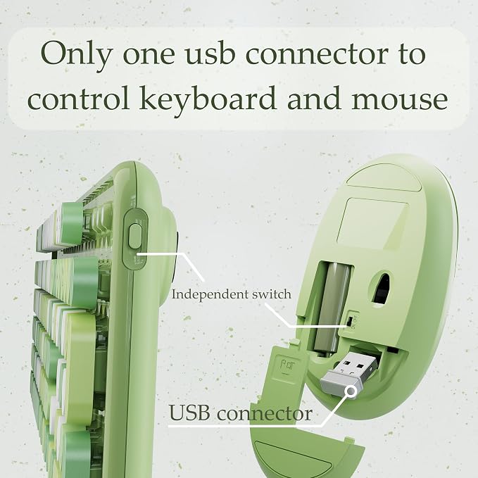 Colorful Wireless Keyboard and Mouse Combo Green Colorful | Full-Sized Office Keyboard with Typewriter Flexible Keys, 2.4GHz Dropout-Free Connection, Optical Mouse for PC Laptop - Image 5