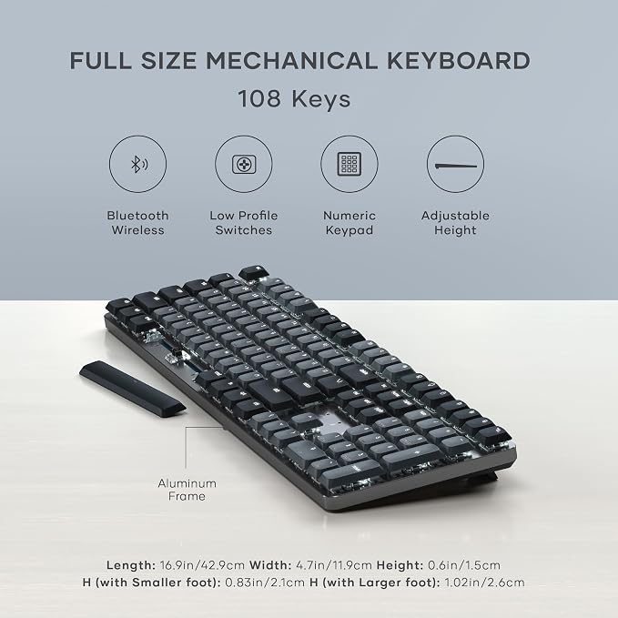 Satechi SM3 Mechanical Keyboard, White LED Backlit, Dark Gray/Gray | 108 Keys Full Size, Wired and Bluetooth, for Mac and Windows - Image 7