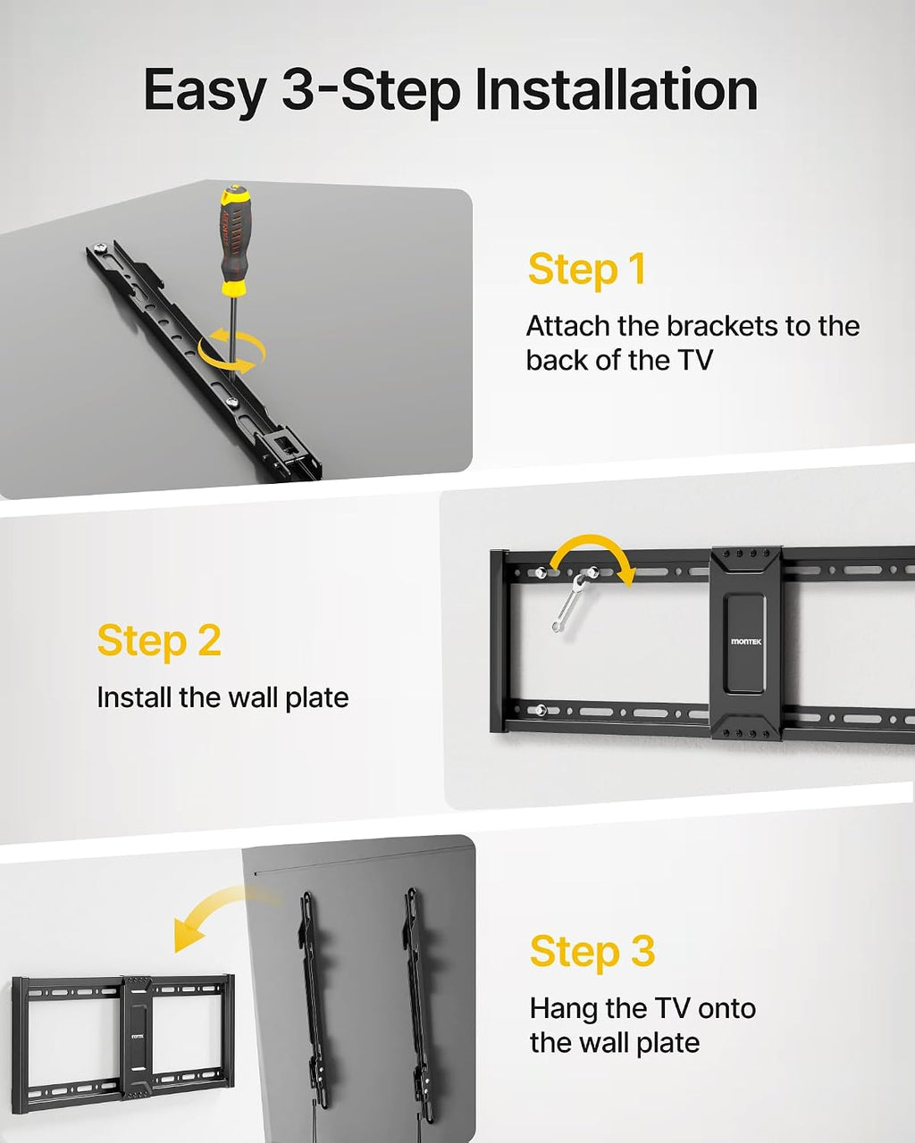 monTEK Heavy Duty Fixed TV Wall Mount for 37–90 Inch TVs, 200 lbs Capacity - Image 7