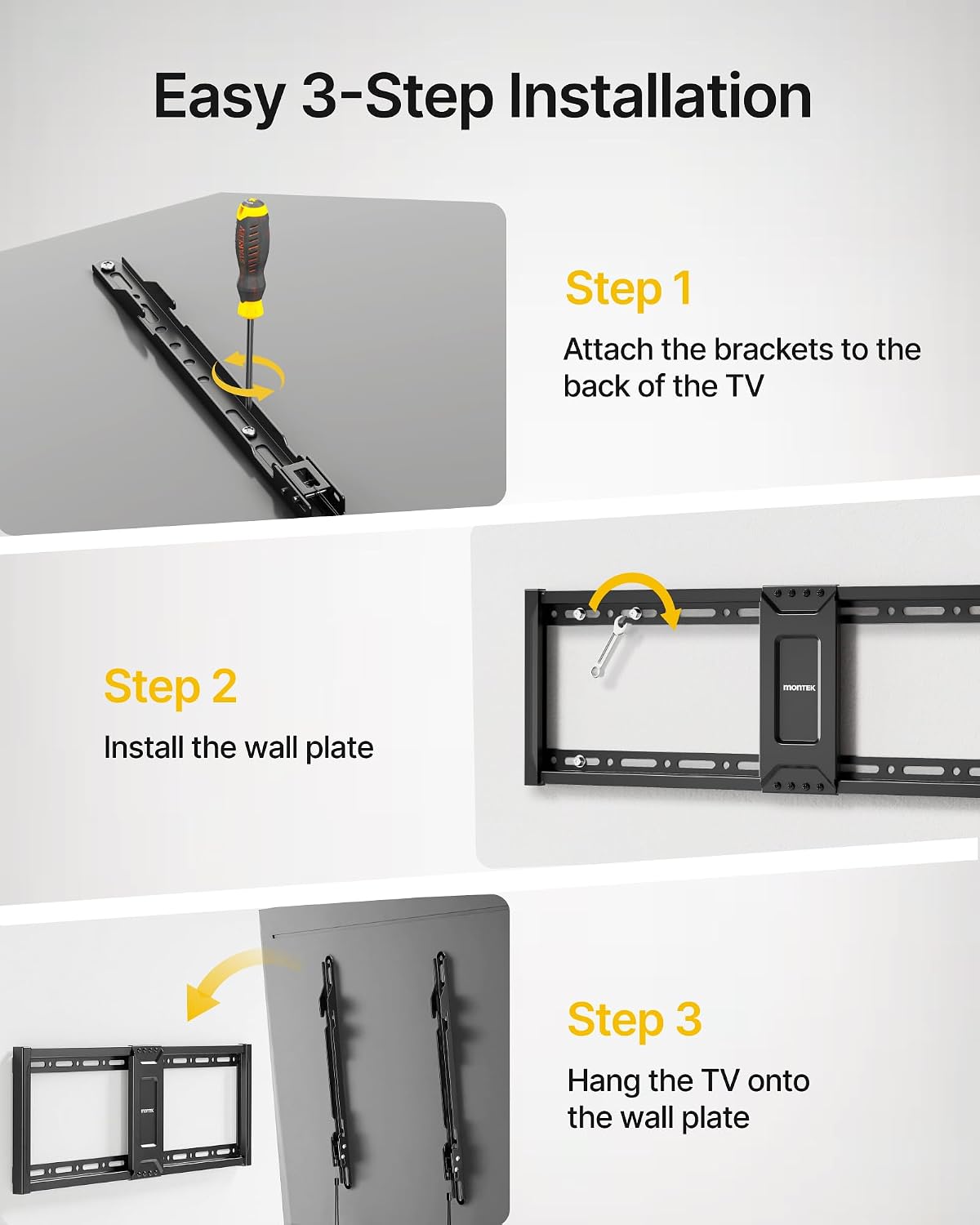 monTEK Heavy Duty Fixed TV Wall Mount for 37–90 Inch TVs, 200 lbs Capacity - Image 7