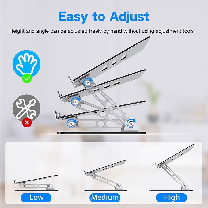 Laptop Stand for Desk, Adjustable Laptop Riser Holder | Metal Foldable Computer Stand Portable Notebook Mount, Ventilated Cooling Tablet Stand Compatible with 10-15.6” Laptops - Image 3