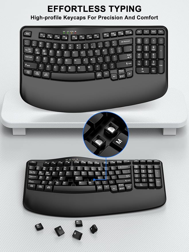EDJO Wireless Ergonomic Keyboard with Wrist Rest, Wave Keys | Comfortable Natural Typing, Multimedia Hotkeys,2.4GHz,For Large Hands,Windows, Mac, Laptop, PC - Image 9