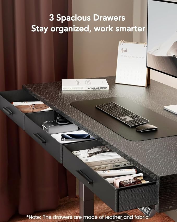 HUANUO Electric Standing Desk with Drawers, C-Clamp Mount Compatible, 48 x 24 Inch Height Adjustable Sit Stand Desk, Fabric Drawers, Home Office Stand Up Desk with 4 Custom Height Settings, Black - Image 5