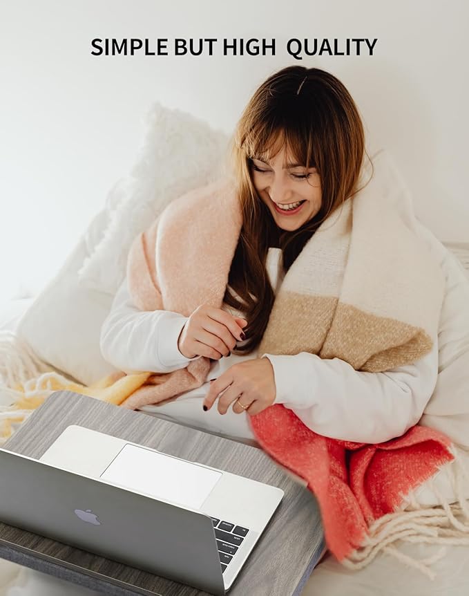 ZEAPTAC Portable Lap Laptop Desk with Pillow Cushion, Fits up to 15.6 inch Laptop, Lap Stand for Bed & Couch & Carpet, Book Tablet/Drawing Board/Computer Laptop Stand - Black Wood - Image 4