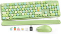 Wireless Keyboard and Mouse Combo, Cute Retro Typewriter Keyboard with Round Keycaps and Magnetic Wrist Rest, Full-Size 2.4GHz Cordless for Mac, Windows PC, Laptop, SABLUTE CK23, Green Multi-Color | Full-Size Typewriter-Style Keyboard, Tilt Legs, 2.4GH... by SABLUTE
