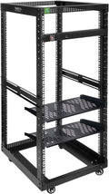 25U Open Frame Server Rack with Wheels + PDU (8 Outlets) Power Strip Surge Protector (2pcs Rack Shelves +1 PDU, 25U) by RIVECO