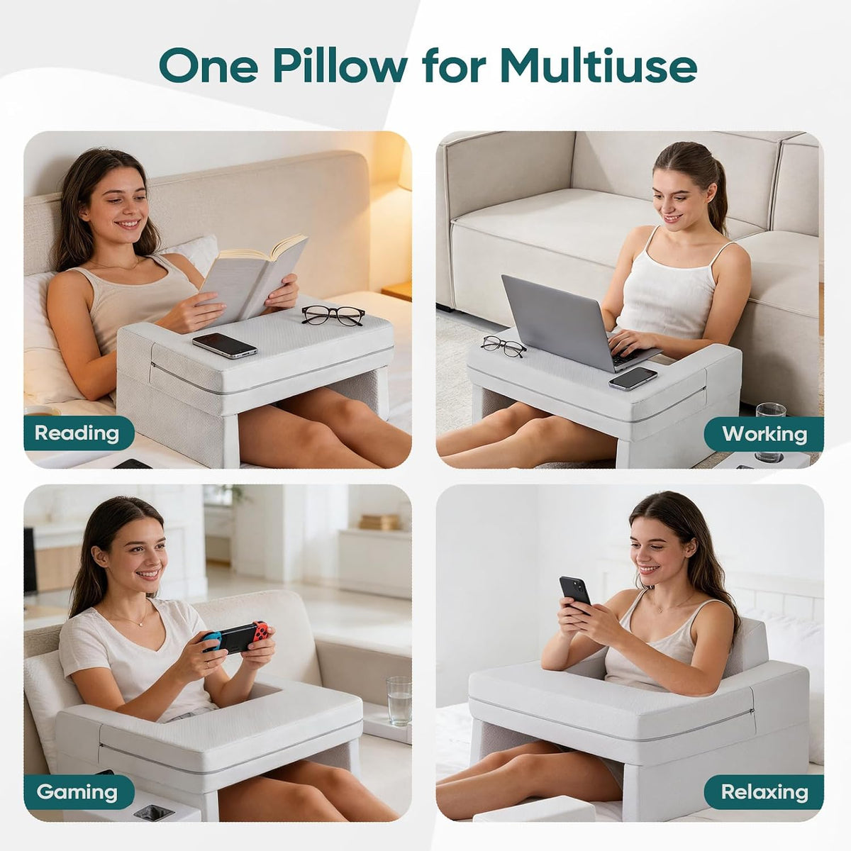 DUMOS Ergonomic Reading Pillow, Cup Holder, Memory Foam Lap Desk - Image 3