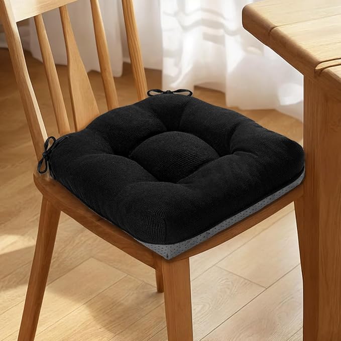 MAGIC ELEPHANT Chair Cushions for Dining Chair, Shredded Memory Foam Kitchen Chair Cushions Set of 4, Non-Slip Thick Dinning Room Chair Pads Seat Cushions, 15.5" x 15.5" x 4" (Black) - Image 7