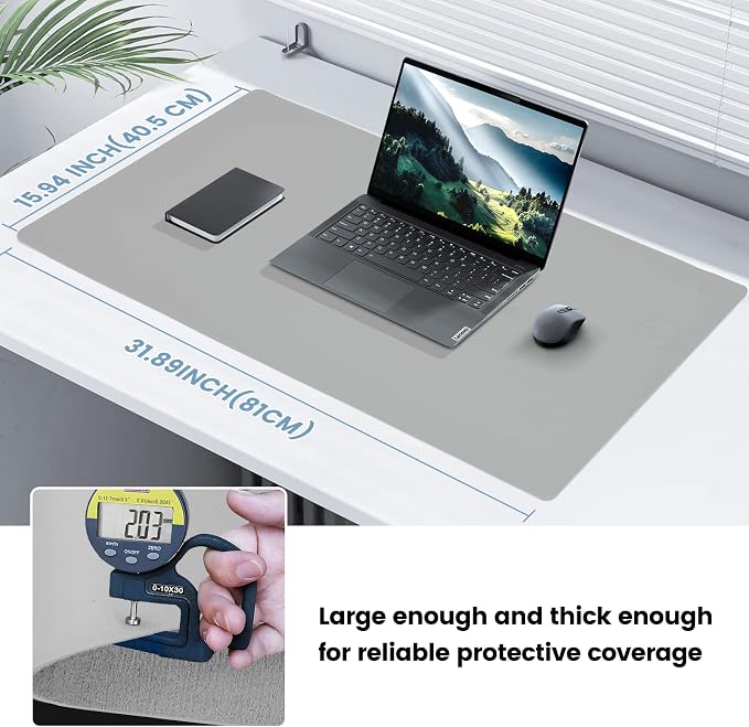 Desk Mat Wireless Charging Mouse Pad Large 32x16 Journey Desk Pad Mat with Wireless Charger Waterproof Grey Leather Computer Mat with Phone Charger Mousepad Non-Slip for Keyboard and Mouse - Image 6