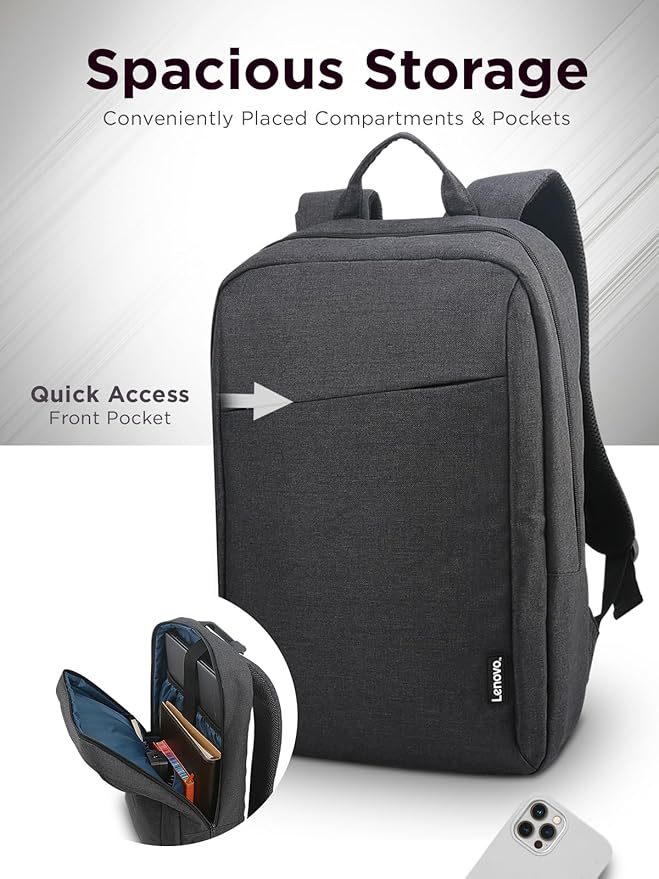 Lenovo Laptop Backpack B210, 15.6-Inch Laptop/Tablet, Durable, Water-Repellent, Lightweight, Clean Design, Sleek for Travel, Business Casual or College, GX40Q17225, Black - Image 3