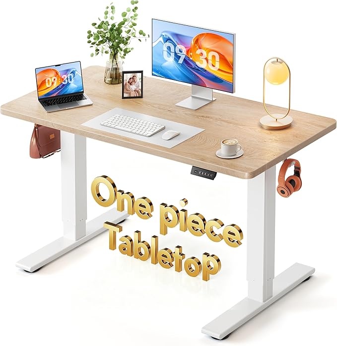 FEZIBO One-Piece Standing Desk, 48"x24" Seamless Tabletop Electric Height Adjustable for Home Office, Study Rooms & Multi-Device Workstations, Maple by FEZIBO