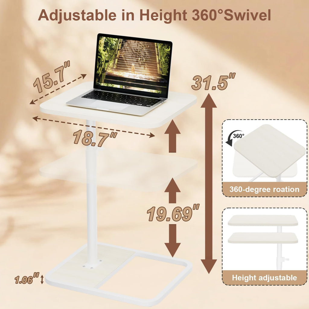 Large TV Tray Table, C-Shaped Side Table with Adjustable Height & Rounded Corners, Snack Table for Couch, Bed or Recliner, for Laptop, Eating & Working, Natural - Image 2